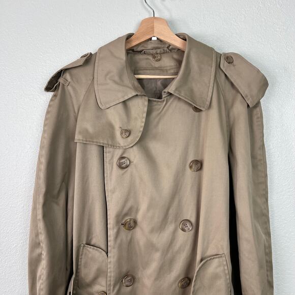 Hill and Archer for Men Vintage Size 42R Double Breasted Long Trench Coat Khaki - Picture 4 of 15